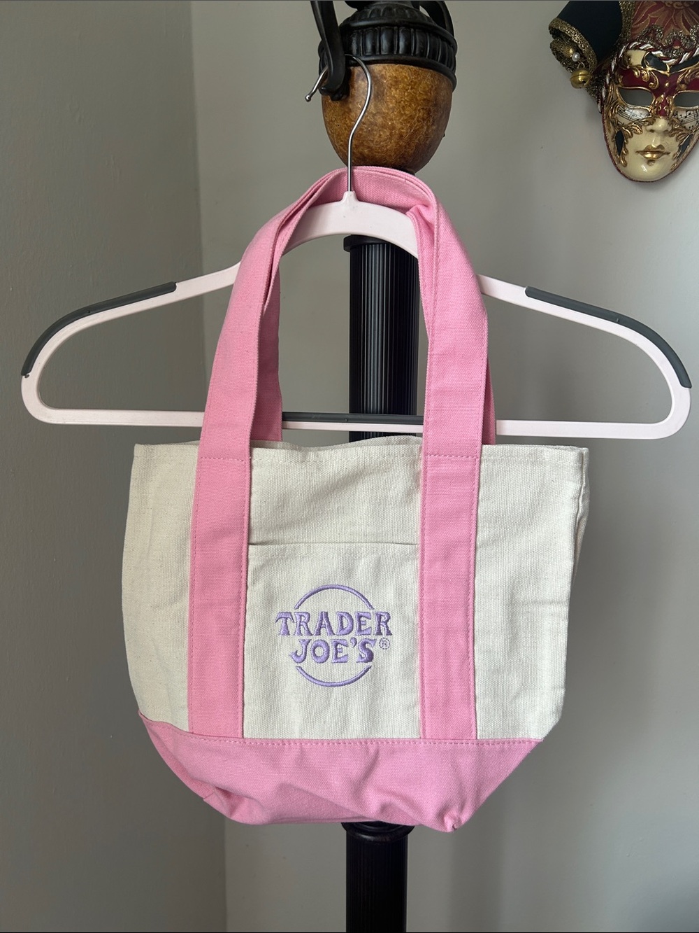 Trader Joe’s Pink & Cream Canvas Tote Bag NWOT